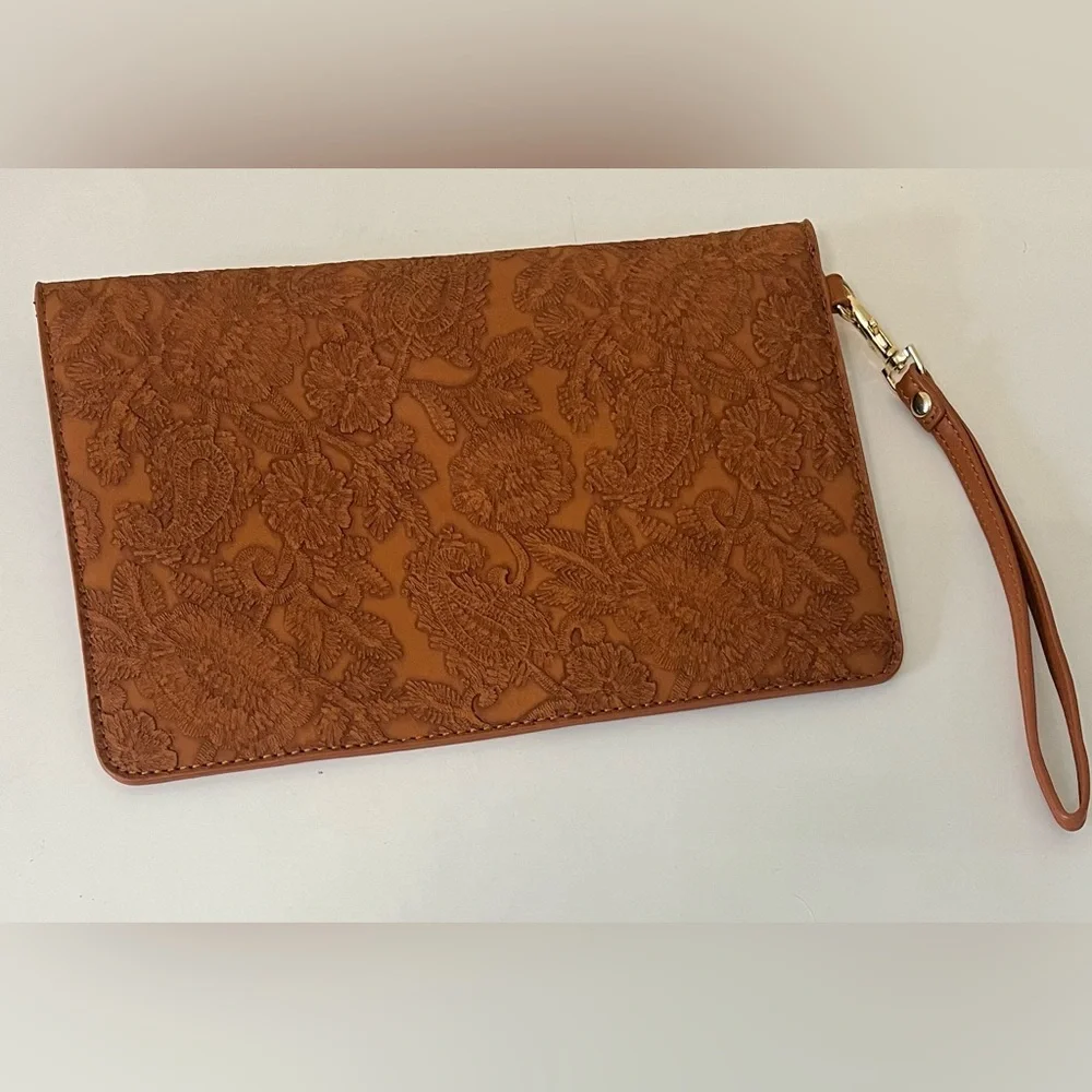 Lovevook Brown Embossed Clutch with Wristlet